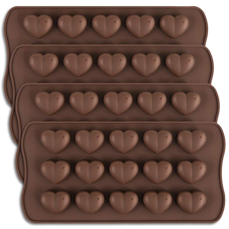 homEdge 15-Cavity Dimpled Heart Shape Chocolate Mold, Silicone Dimpled Valentine Heart Chocolate Gummy and Candy Mold - Image 1